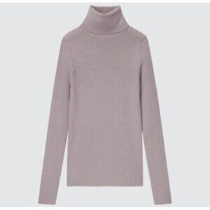 NWT Uniqlo Extra Fine Merino Wool Ribbed Turtleneck Sweater Womens XS Beige